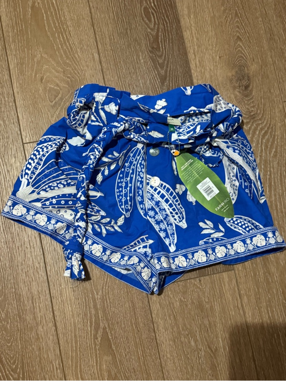 Farm Rio Blue Floral Print Tie-Waist Shorts